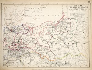 خريطة بروسيا وبولندا ، نشرها ويليام بلاكوود وأولاده ، ادنبره اوند لندن ، 1848 (نقش يدوي)